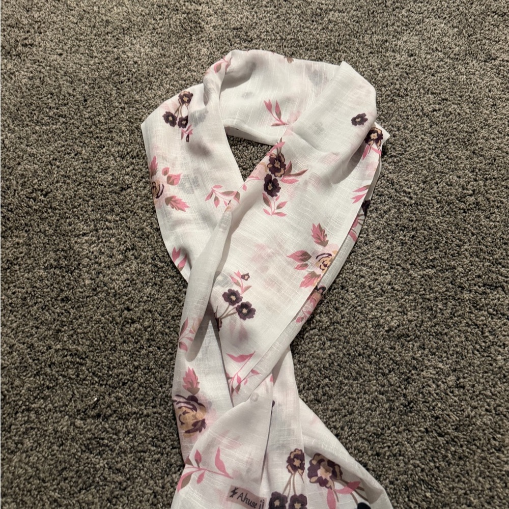 Floral White and Pink Scarf